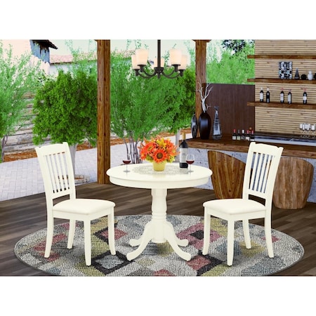East West Furniture 3 Piece Antique Dinette Set - Linen White ANDA3-LWH-C